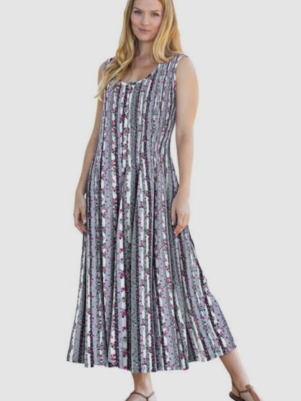 Cottagecore Boho Plus Size Pintucked Sleeveless Floral Maxi Dress 18/20 45"L